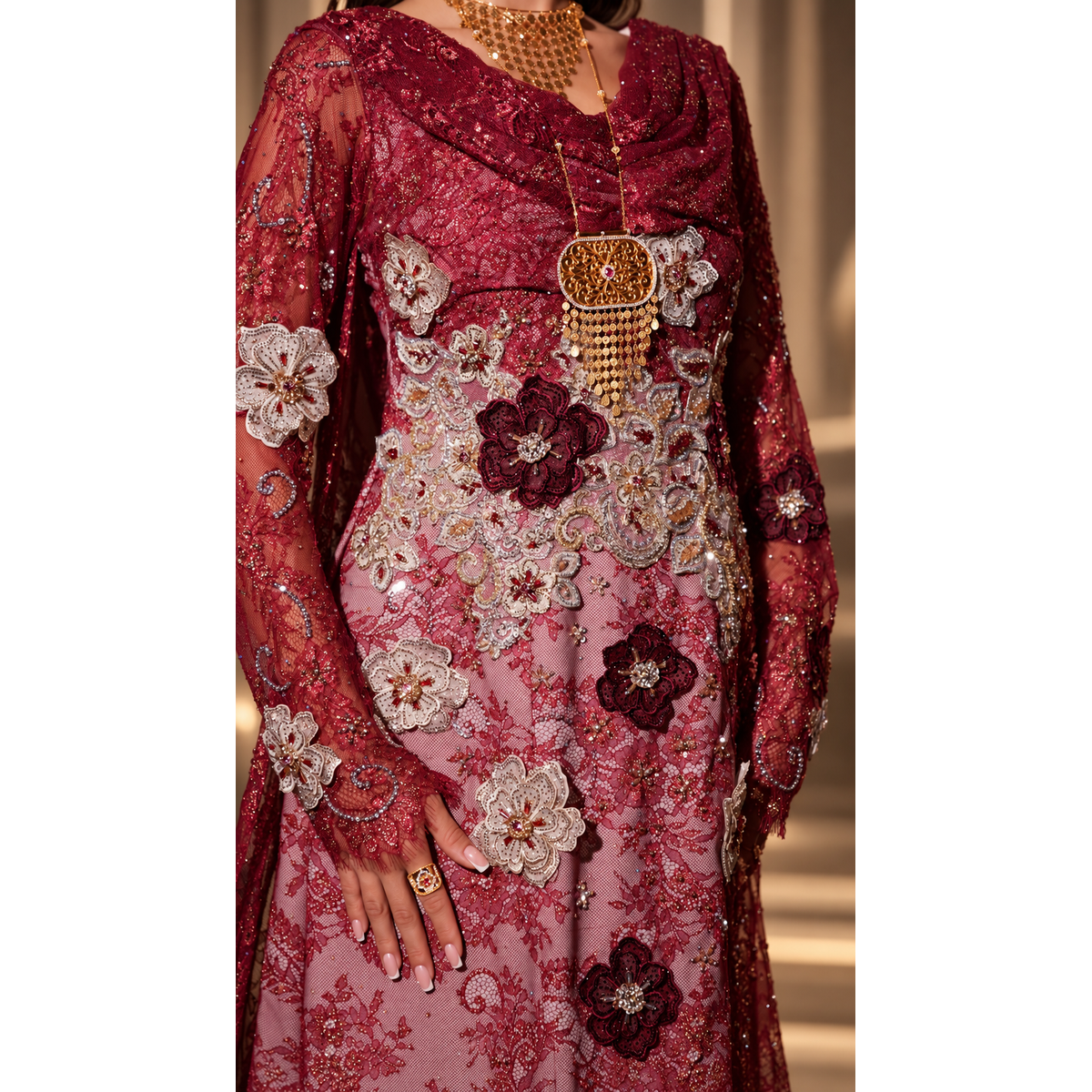 JK-145-Floral Embroidered Gowns