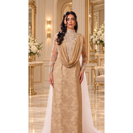 JK-139A-High-Neck Draped Gowns