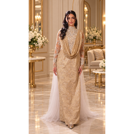 JK-139A-High-Neck Draped Gowns