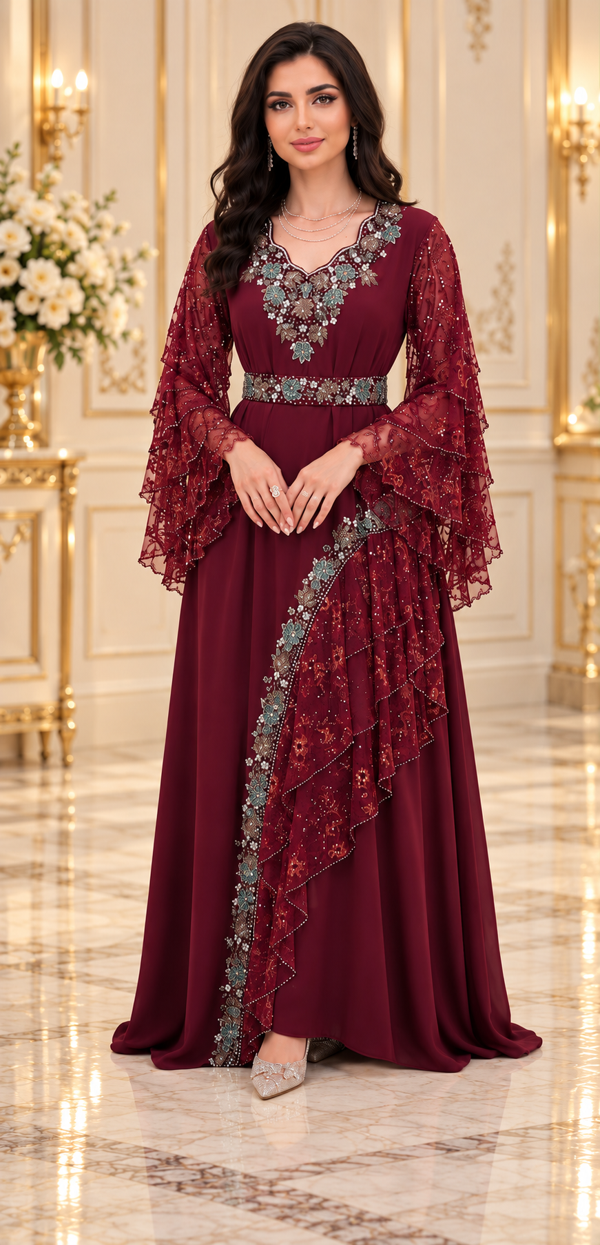 Df-767A-Pearl embellished dress