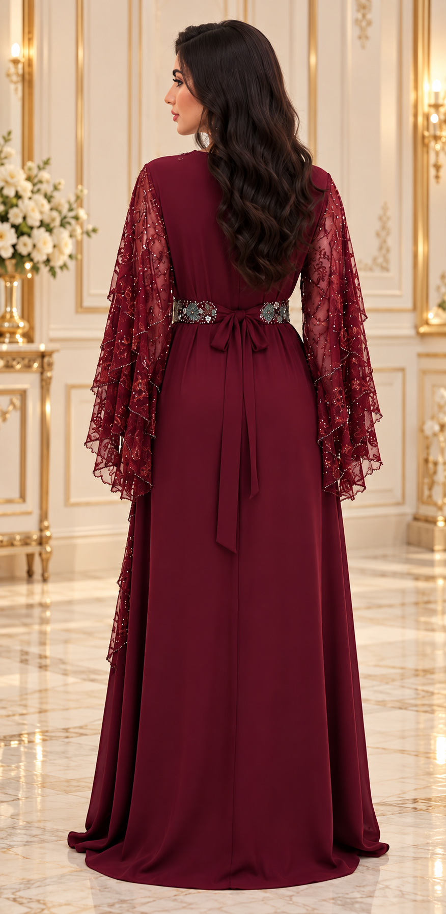 Df-767A-Pearl embellished dress