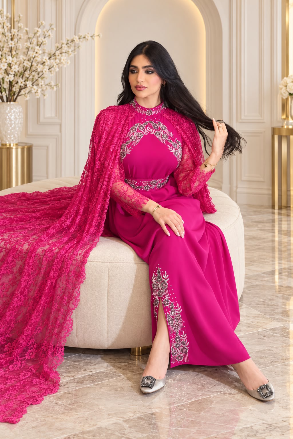 DF-654/DF-654A Lace Cape Evening Dresses