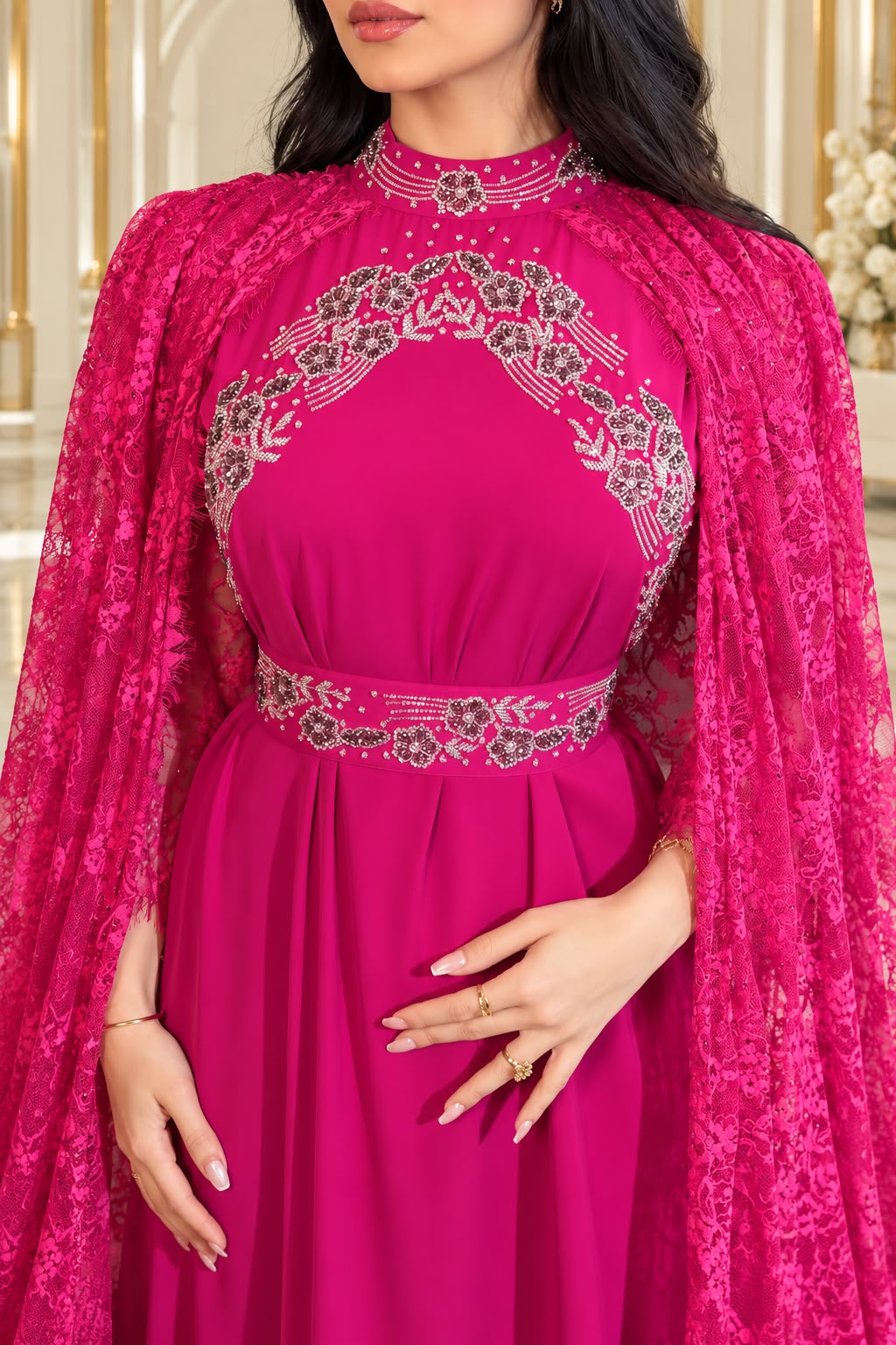 DF-654/DF-654A Lace Cape Evening Dresses