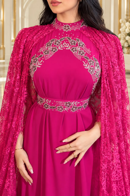 DF-654/DF-654A Lace Cape Evening Dresses