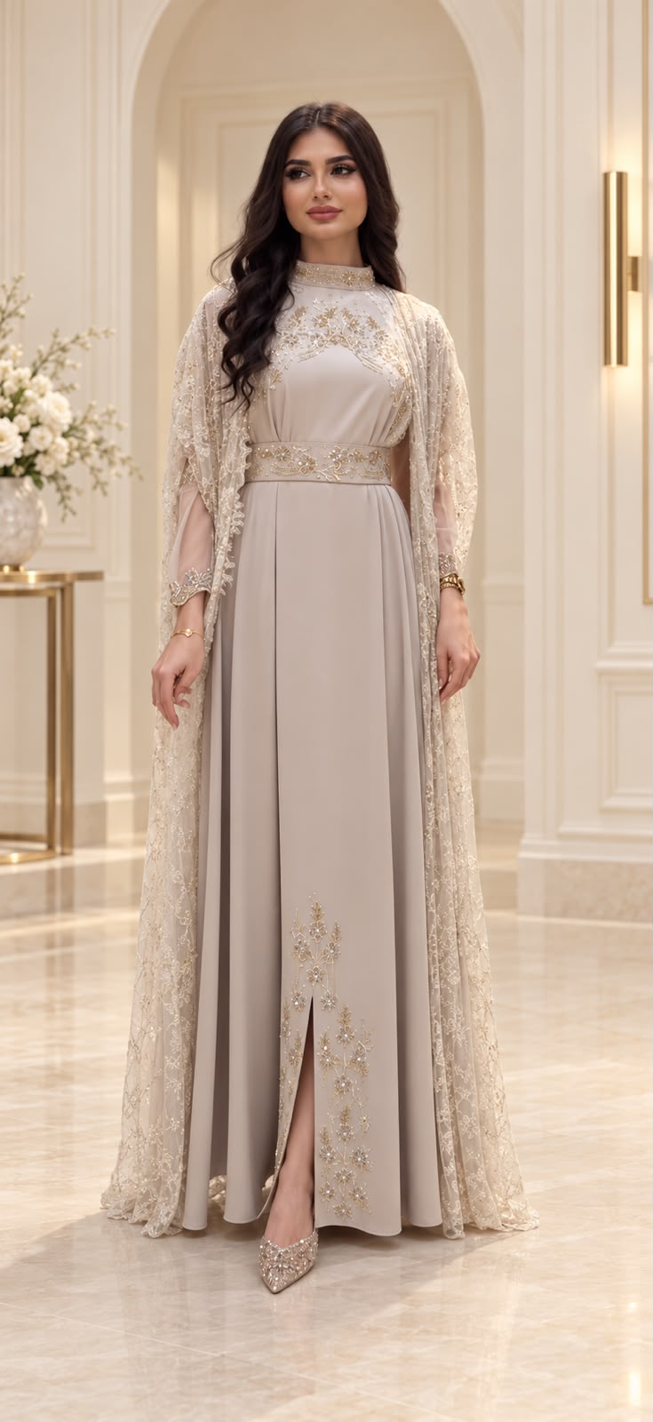 DF-654/DF-654A Lace Cape Evening Dresses