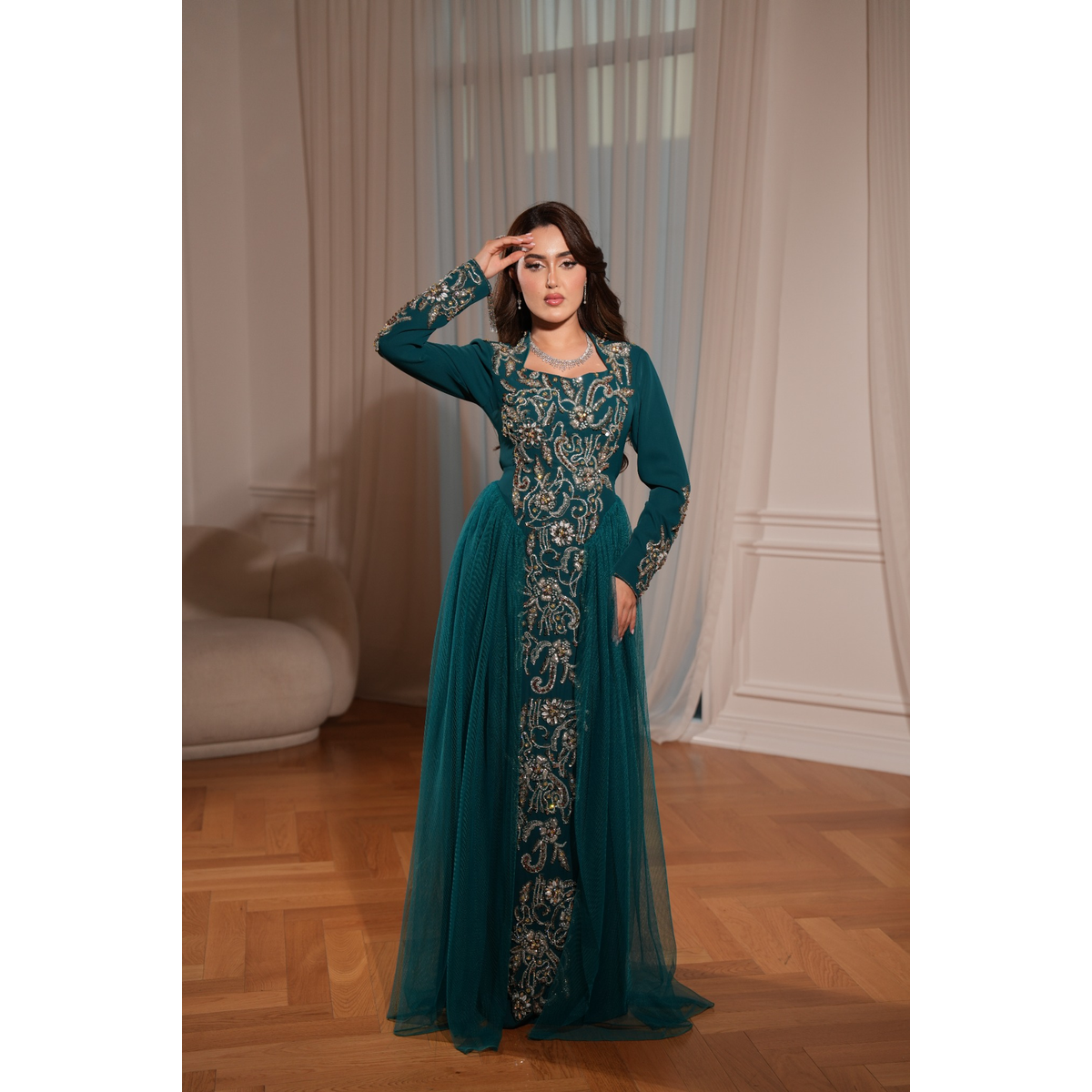 JK-114-Embroidered A-Line Gowns