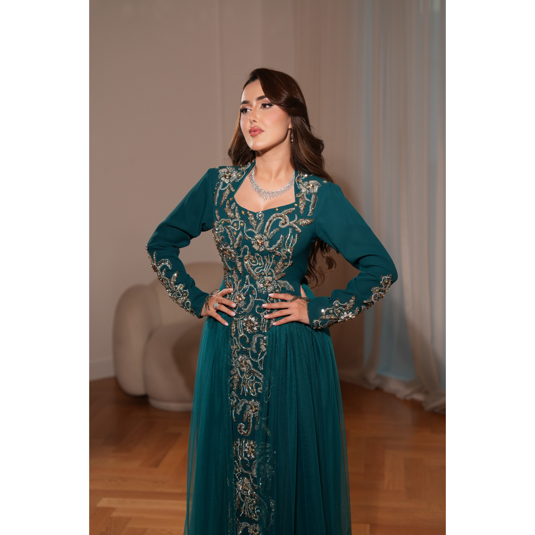JK-114-Embroidered A-Line Gowns
